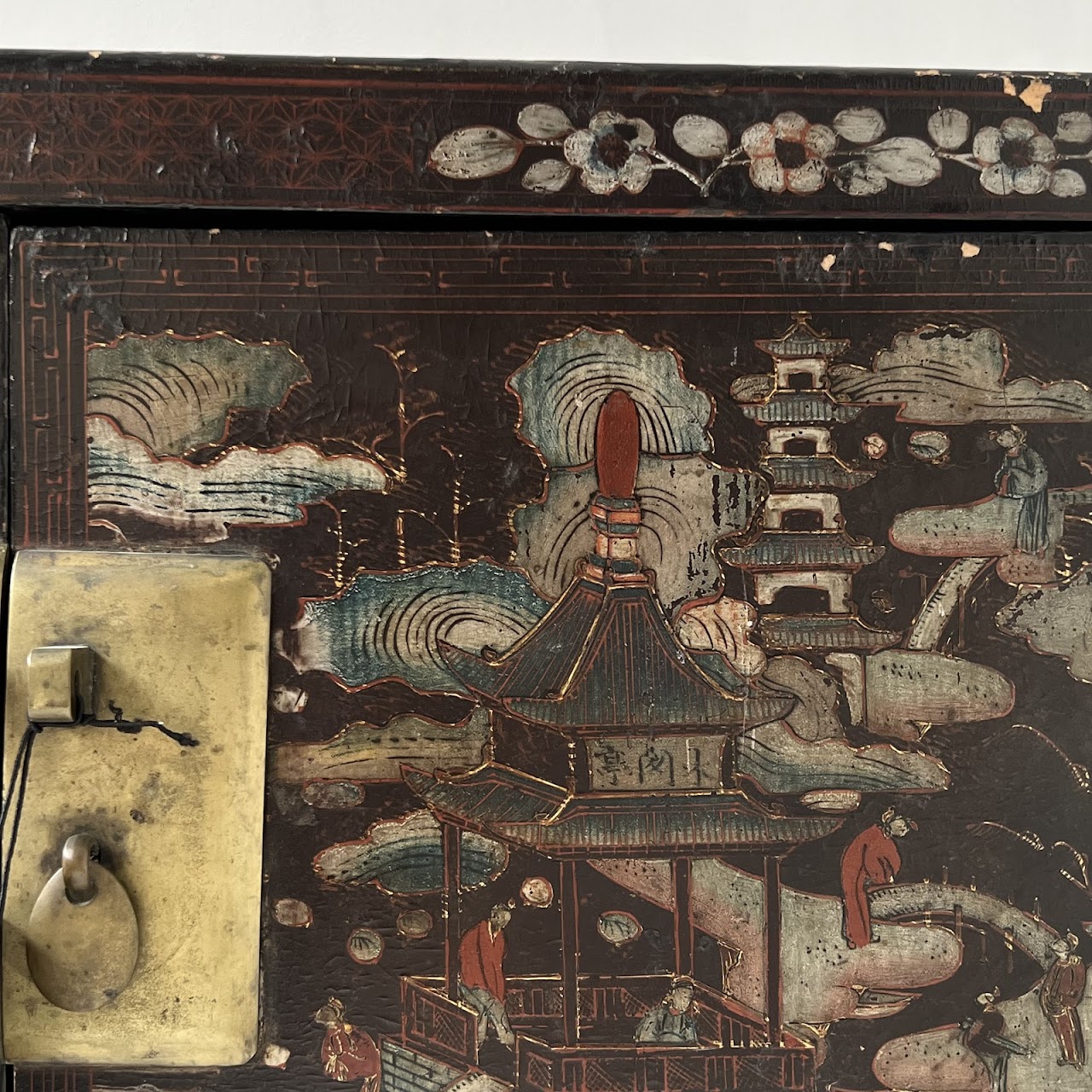 Chinoiserie Hand-Painted and Lacquered Antique Chest #1