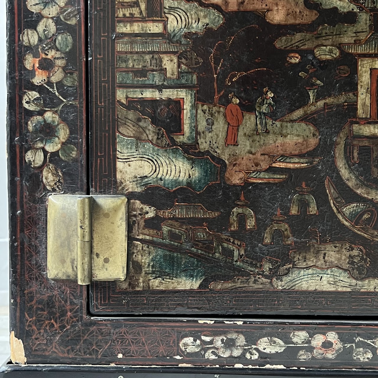 Chinoiserie Hand-Painted and Lacquered Antique Chest #1