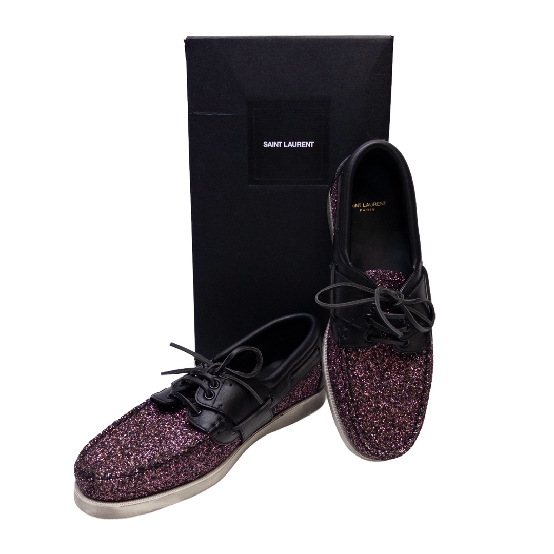 Saint Laurent Phoenix Glitter Boat Shoe Loafers