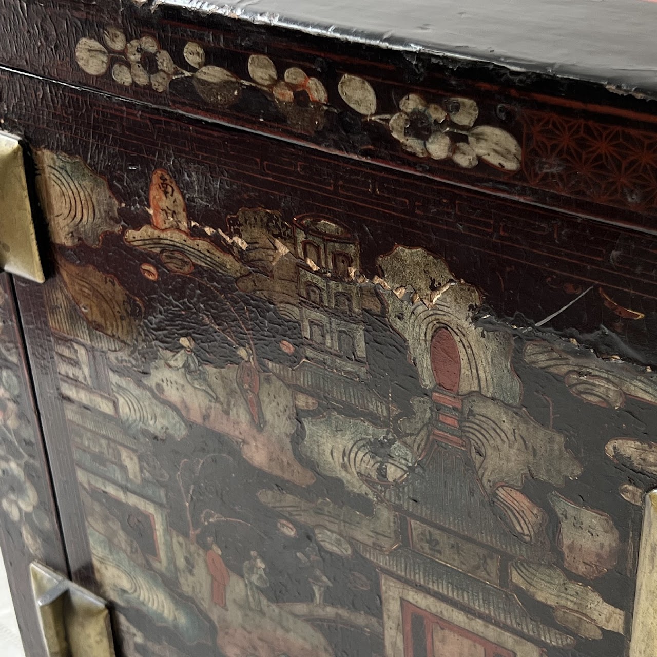 Chinoiserie Hand-Painted and Lacquered Antique Chest #1