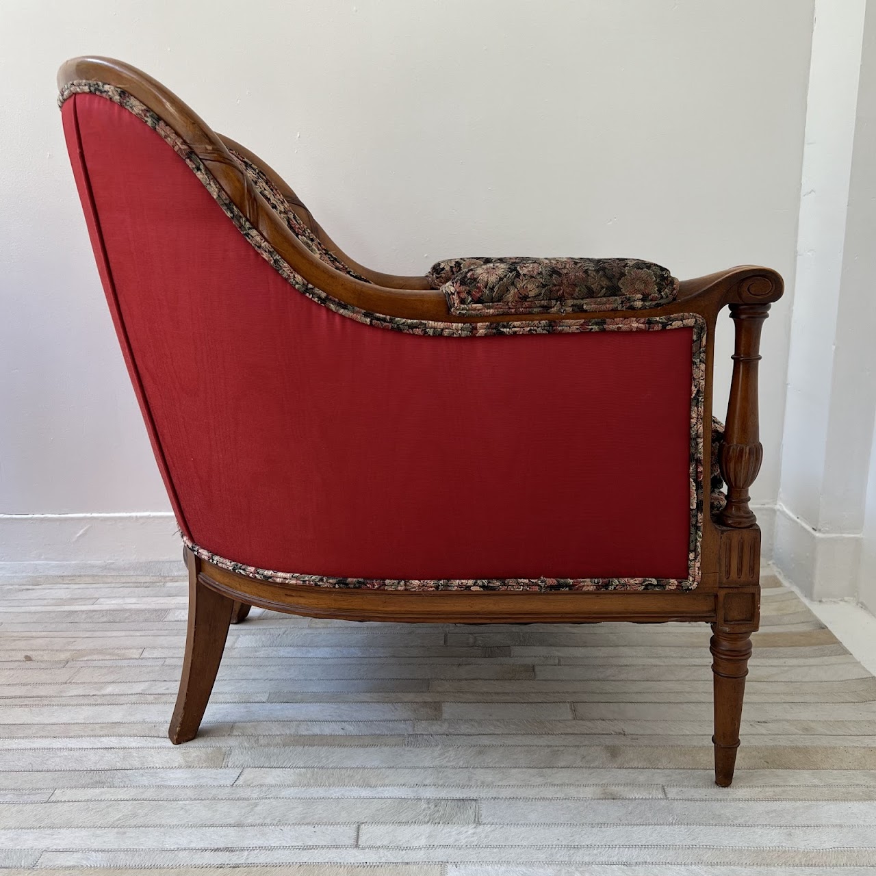 Mid-20th C. Carved Floral Upholstered Armchair Pair