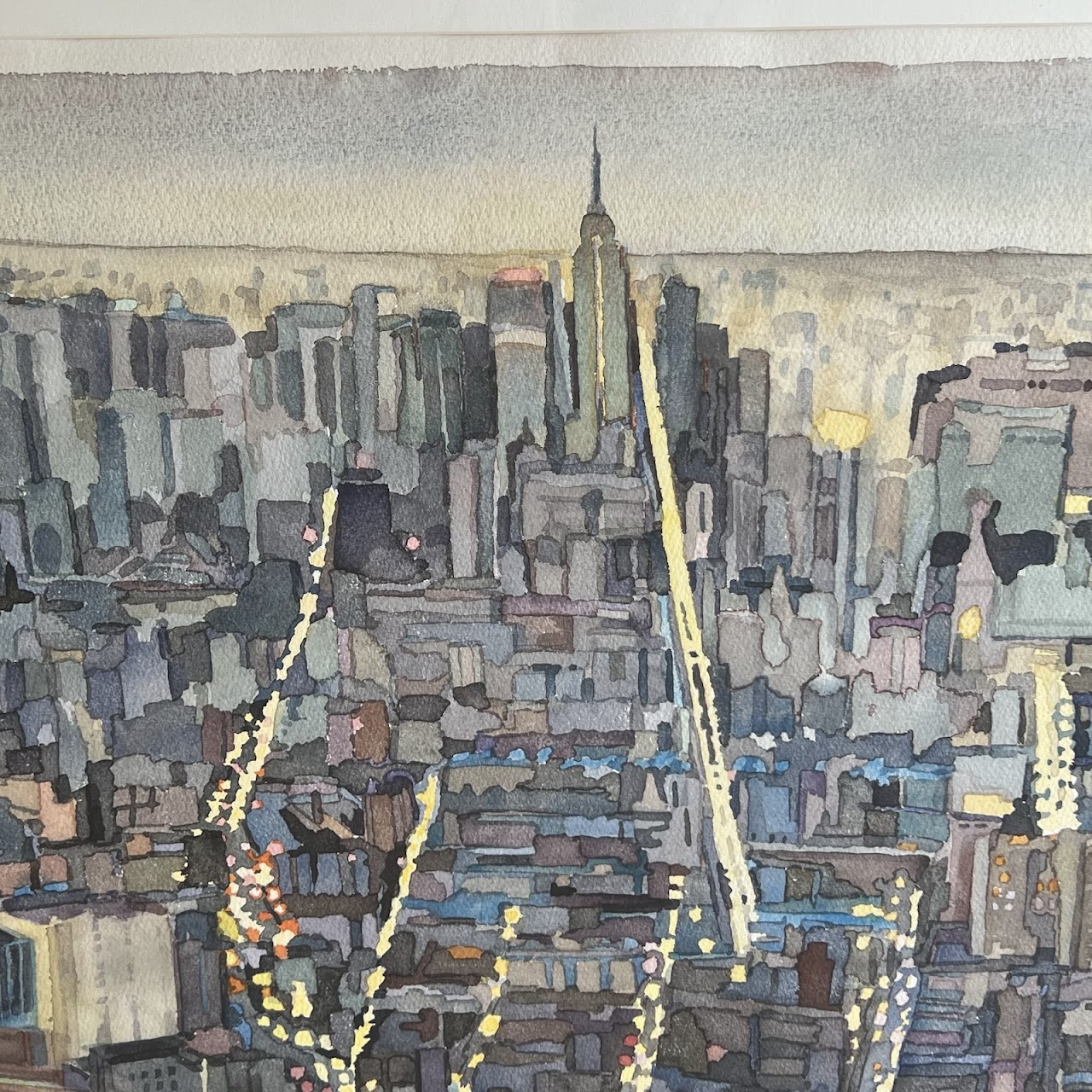 George Harkins Signed New York Cityscape Large Scale Watercolor Painting