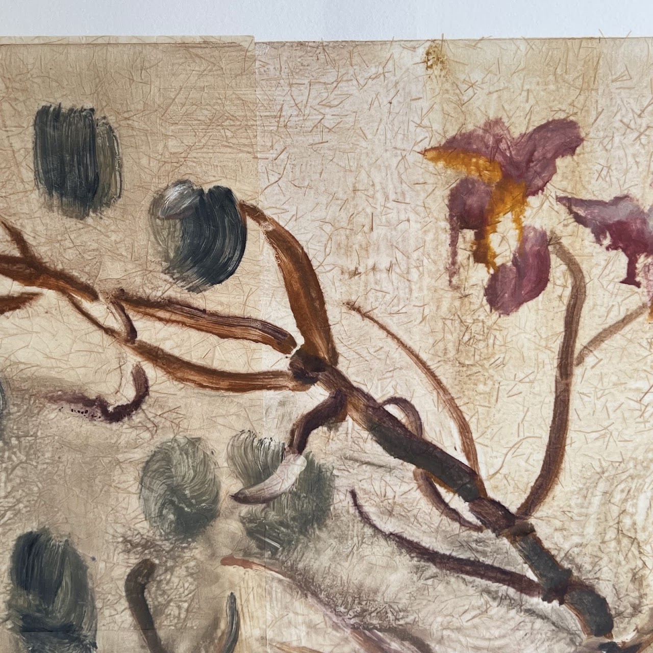 'Herbarium I' Signed Aquatint Etching, Chine Collé and Gold Leaf Monotype