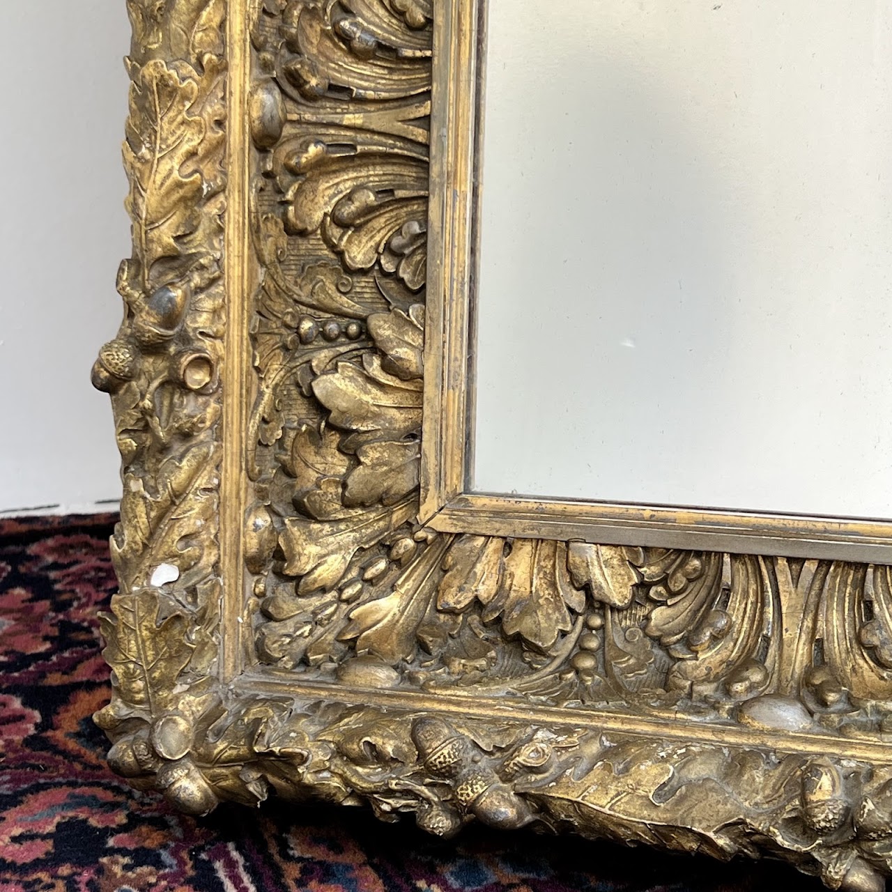 19th C. French Gilded Acorn and Oak Leaf Framed Monumental Mantel Mirror