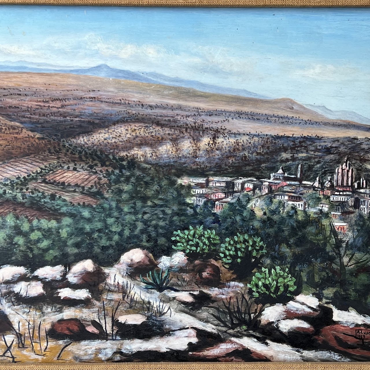 Amador Lugo Guadarrama 'Valle de San Miguel' Signed Mexican Landscape Painting, 1963