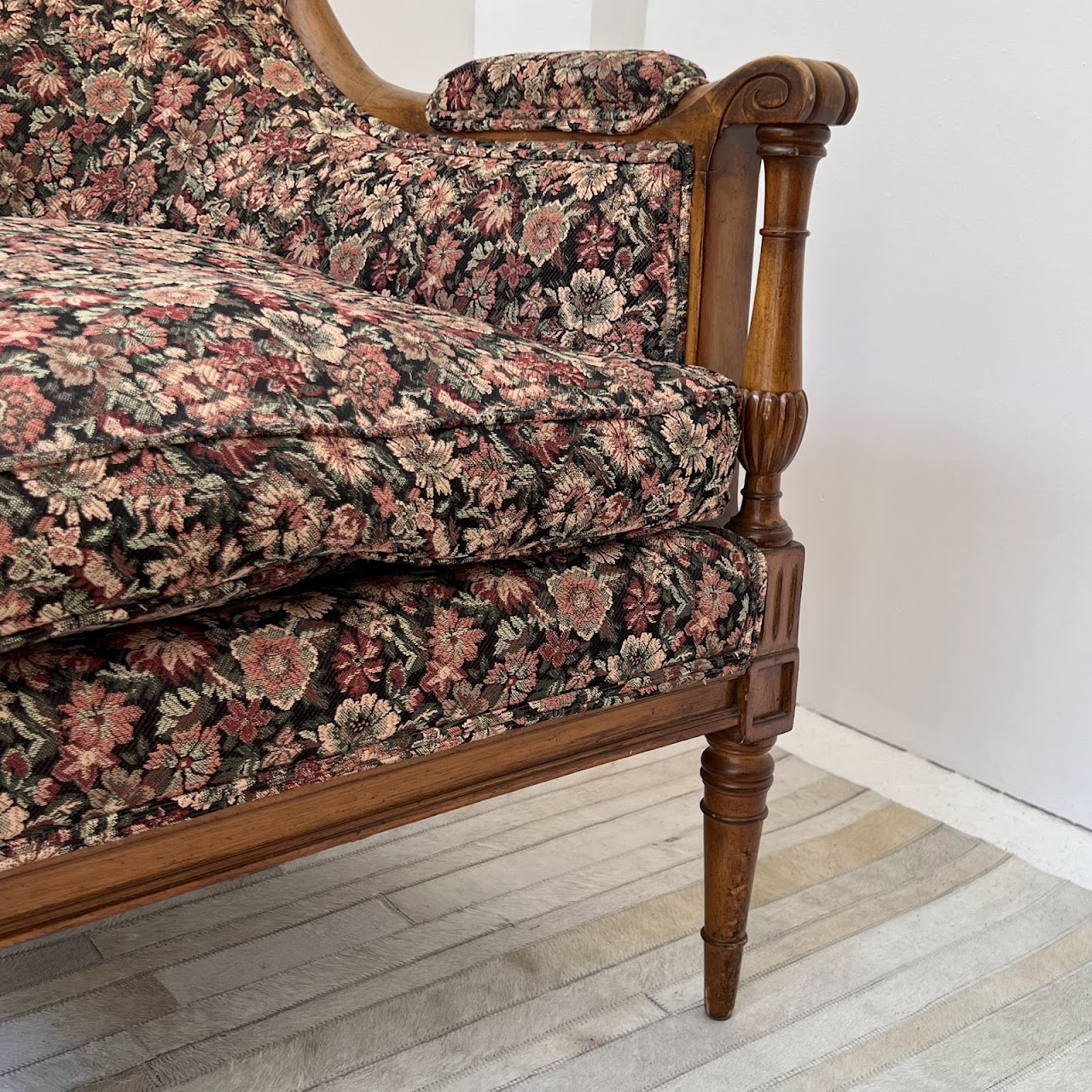 Mid-20th C. Carved Floral Upholstered Armchair Pair