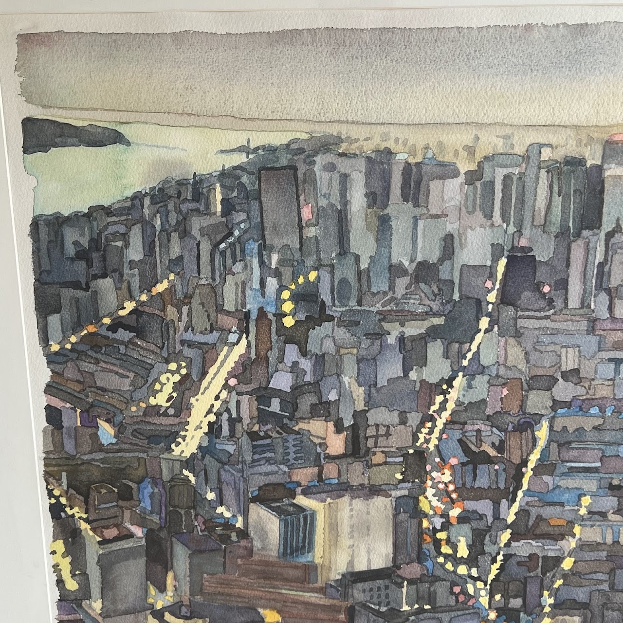 George Harkins Signed New York Cityscape Large Scale Watercolor Painting