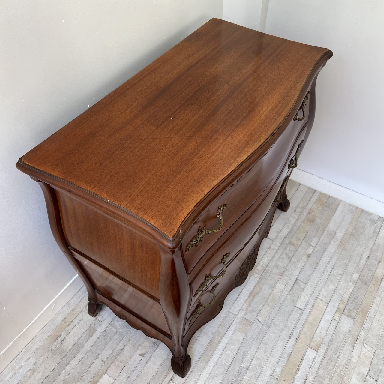 Louis XV Style Mahogany Three Drawer Dresser