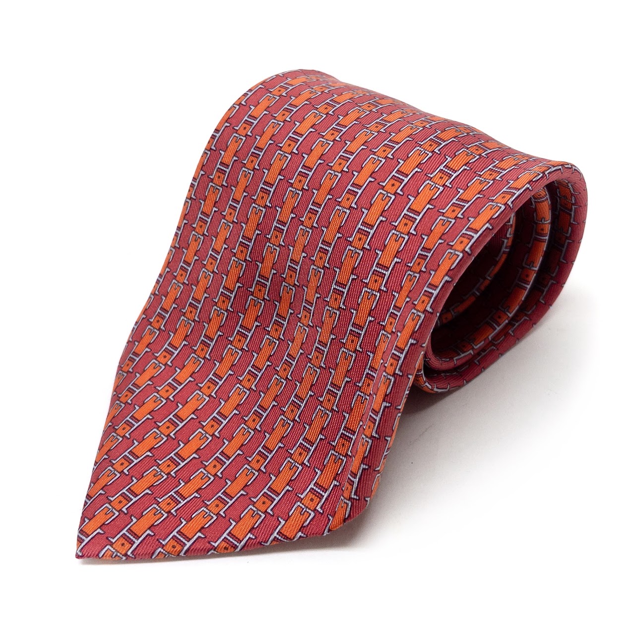 Hermès Red H Buckle Silk Tie