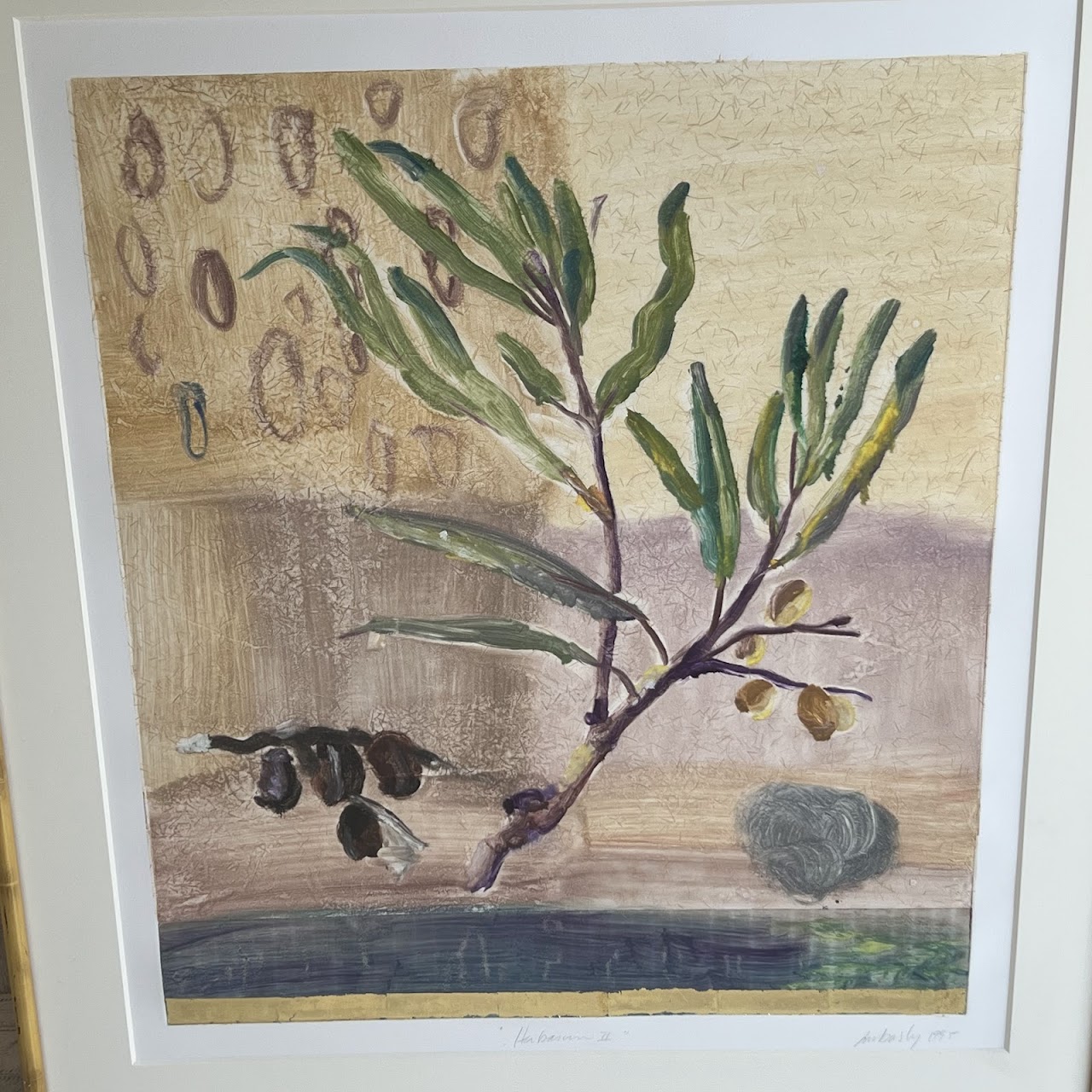 'Herbarium II' Signed Aquatint Etching, Chine Collé and Gold Leaf Monotype