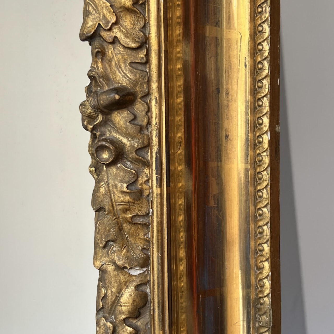 19th C. French Gilded Acorn and Oak Leaf Framed Monumental Mantel Mirror