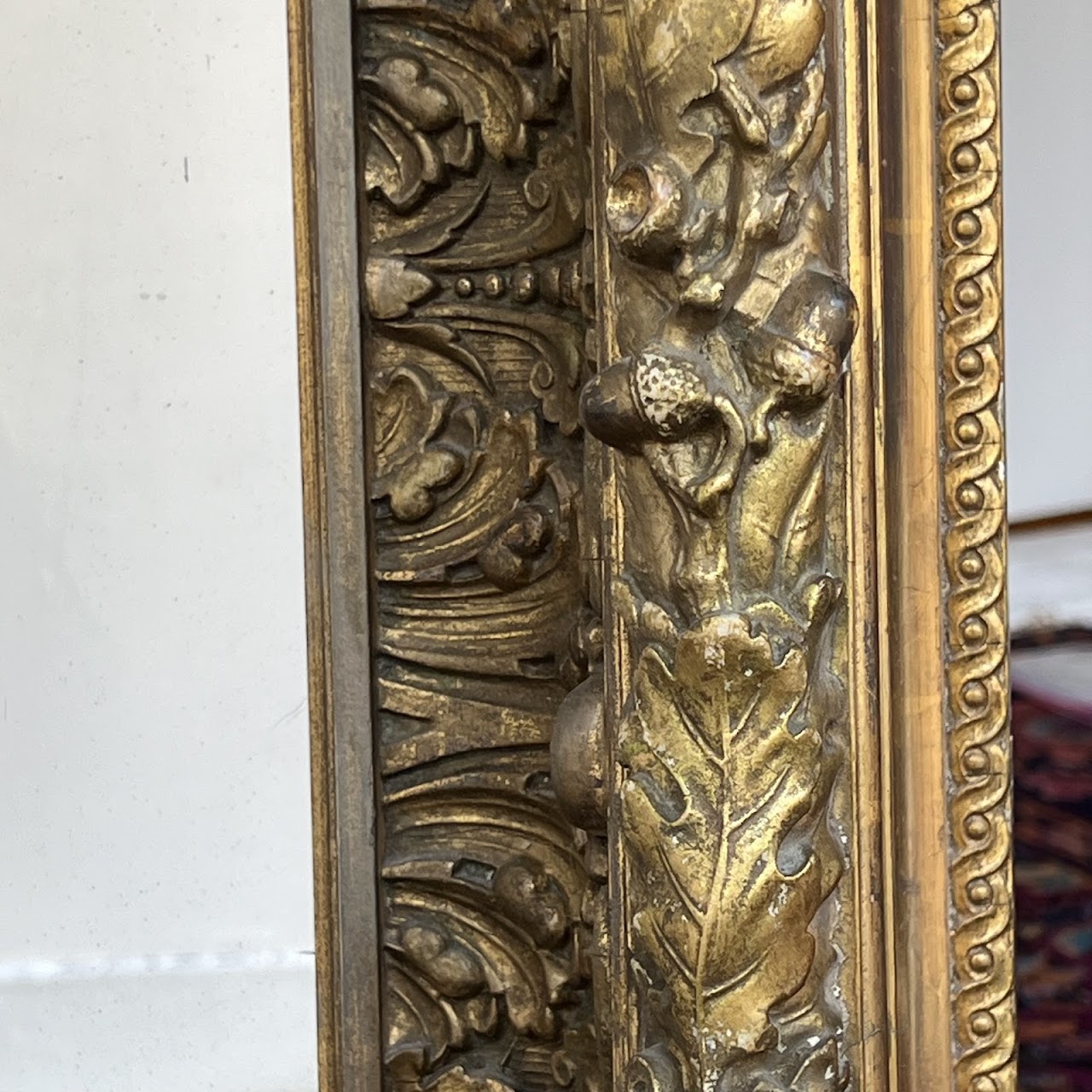 19th C. French Gilded Acorn and Oak Leaf Framed Monumental Mantel Mirror