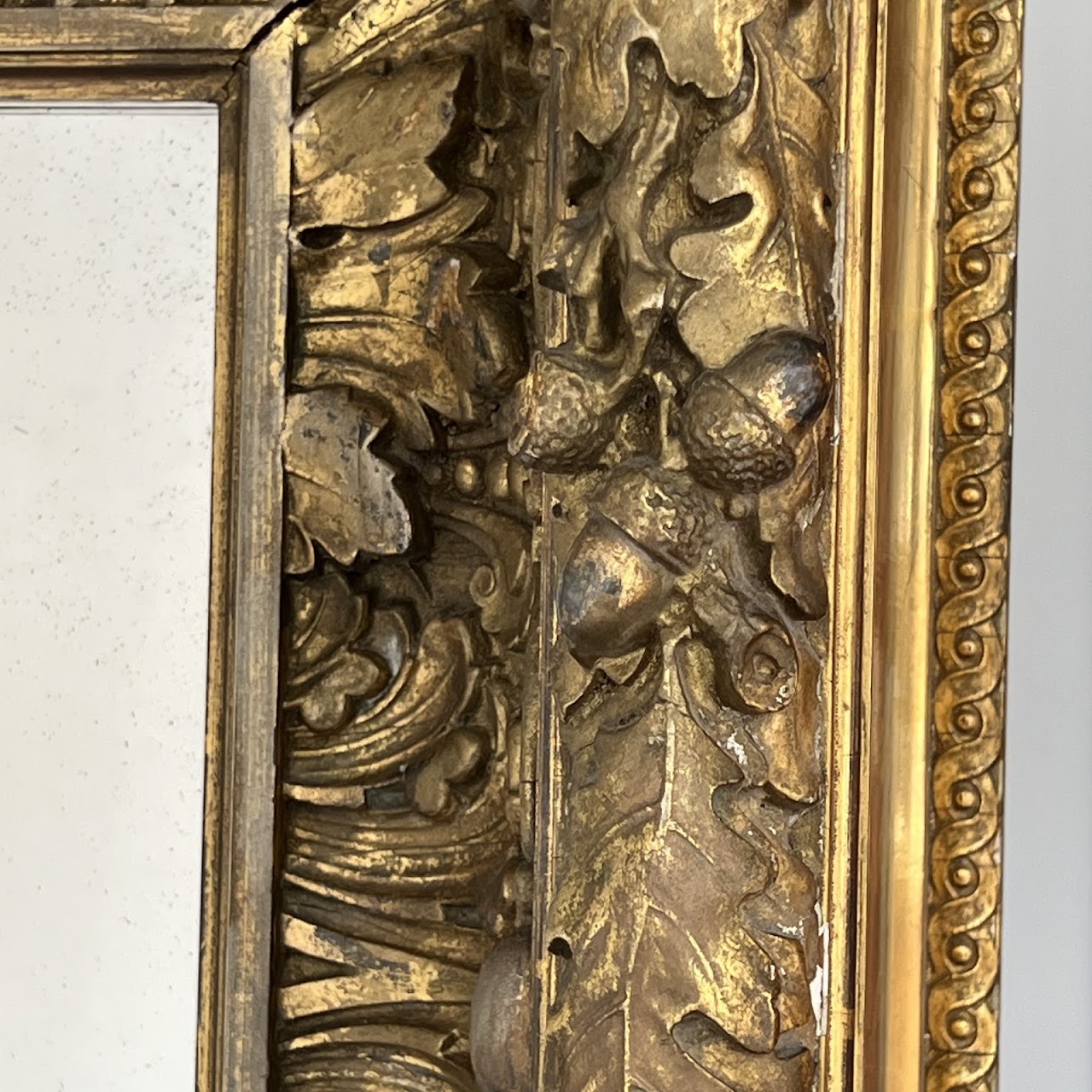 19th C. French Gilded Acorn and Oak Leaf Framed Monumental Mantel Mirror