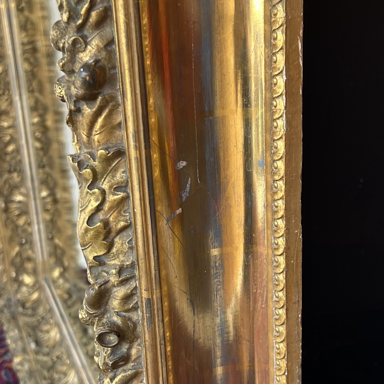 19th C. French Gilded Acorn and Oak Leaf Framed Monumental Mantel Mirror