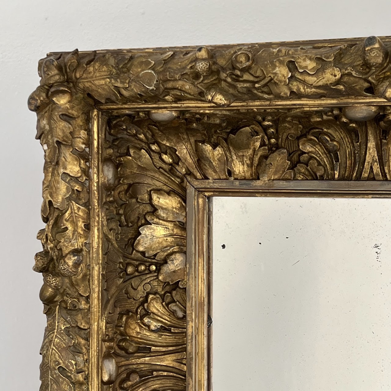 19th C. French Gilded Acorn and Oak Leaf Framed Monumental Mantel Mirror