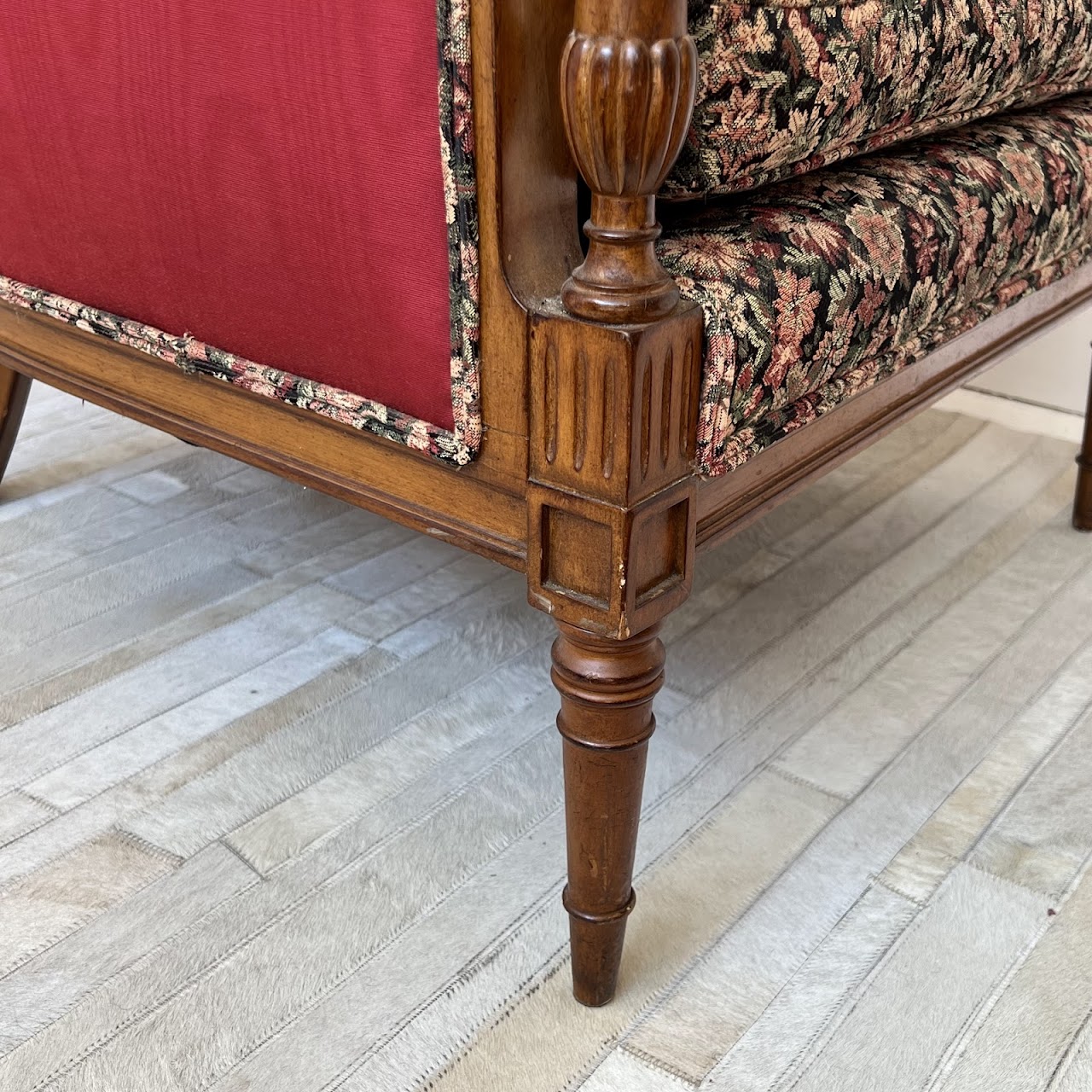 Mid-20th C. Carved Floral Upholstered Armchair Pair