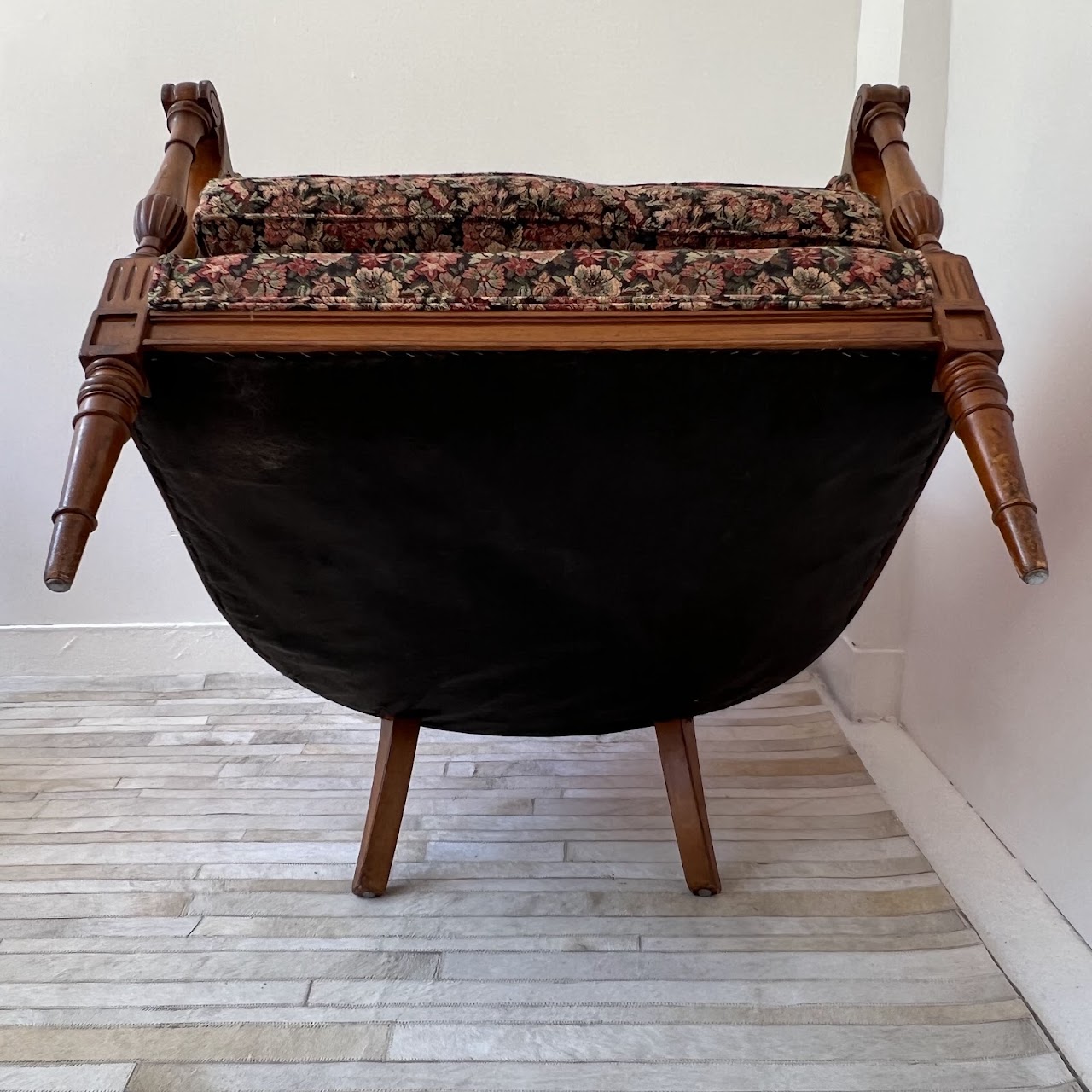 Mid-20th C. Carved Floral Upholstered Armchair Pair