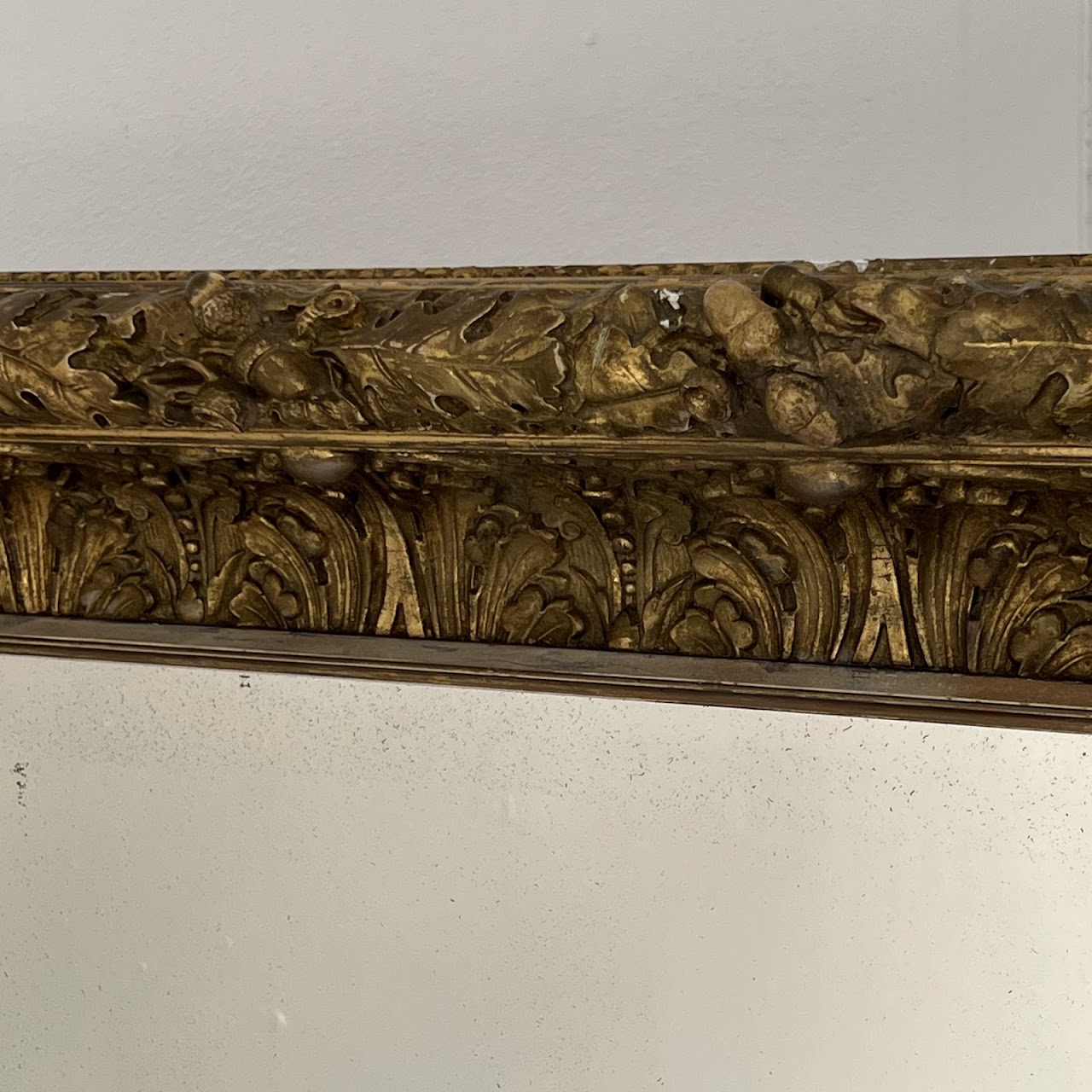 19th C. French Gilded Acorn and Oak Leaf Framed Monumental Mantel Mirror