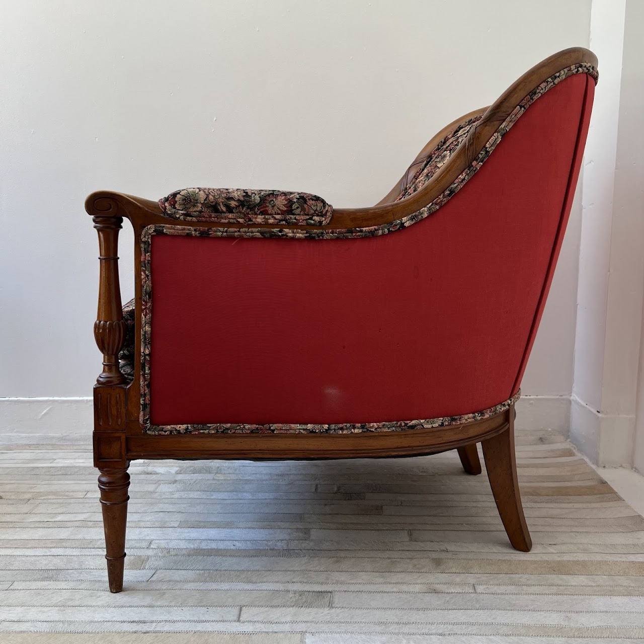 Mid-20th C. Carved Floral Upholstered Armchair Pair