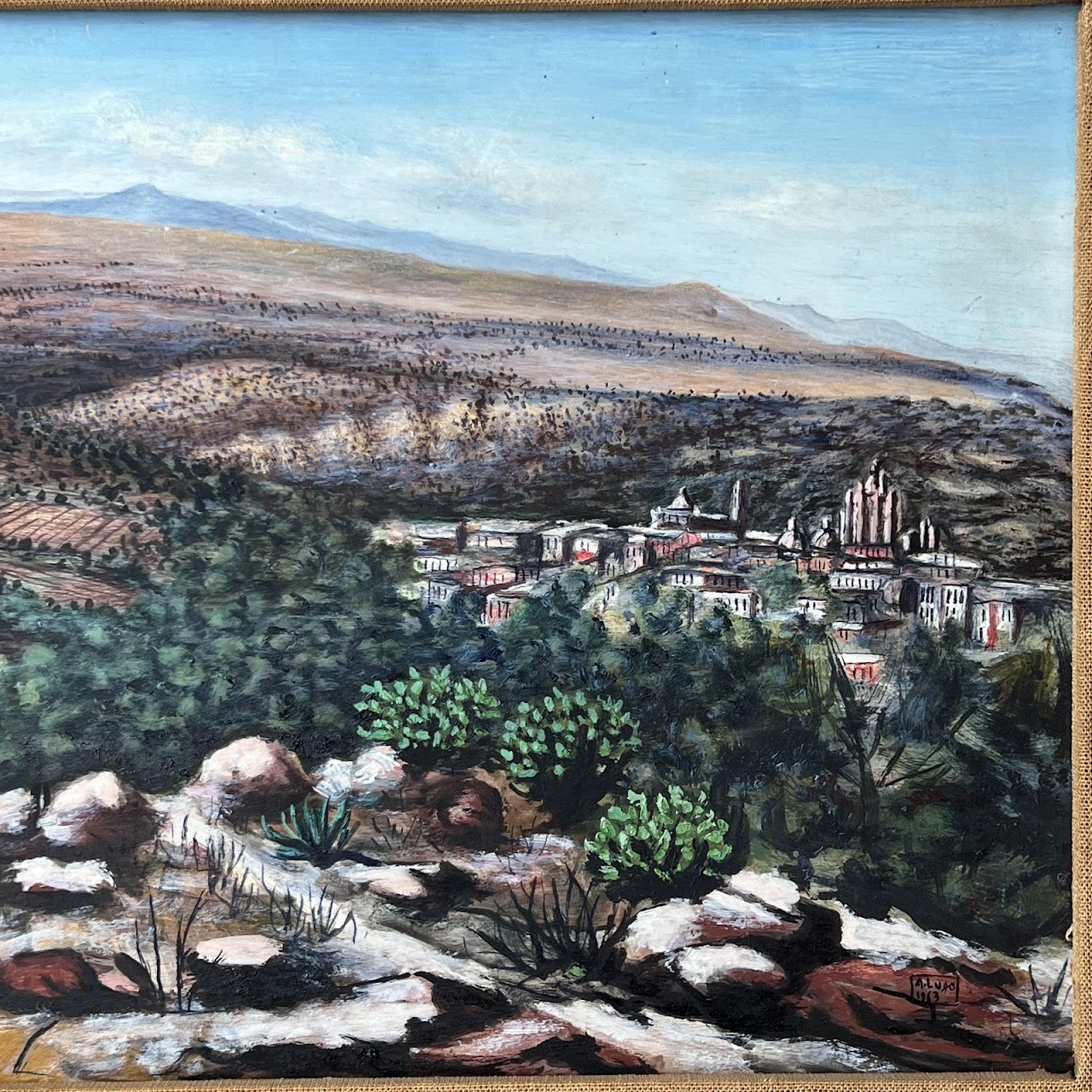 Amador Lugo Guadarrama 'Valle de San Miguel' Signed Mexican Landscape Painting, 1963