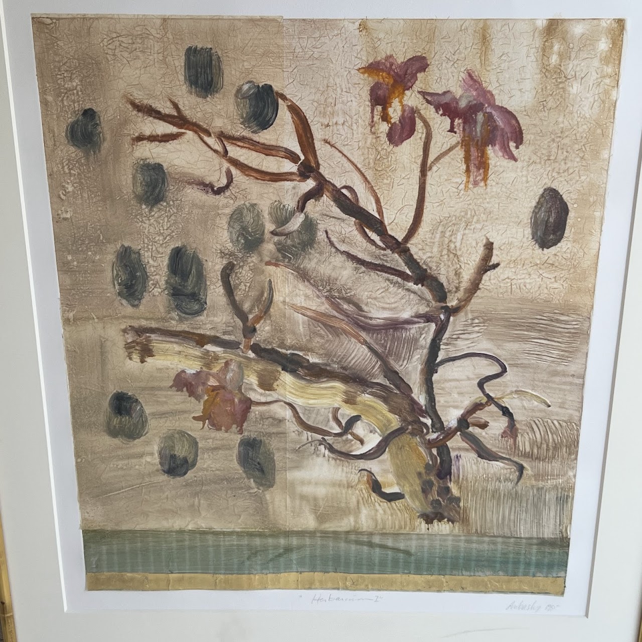 'Herbarium I' Signed Aquatint Etching, Chine Collé and Gold Leaf Monotype