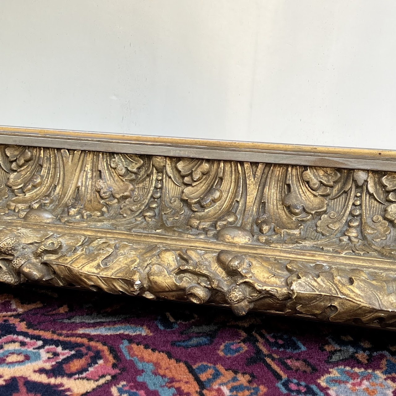 19th C. French Gilded Acorn and Oak Leaf Framed Monumental Mantel Mirror