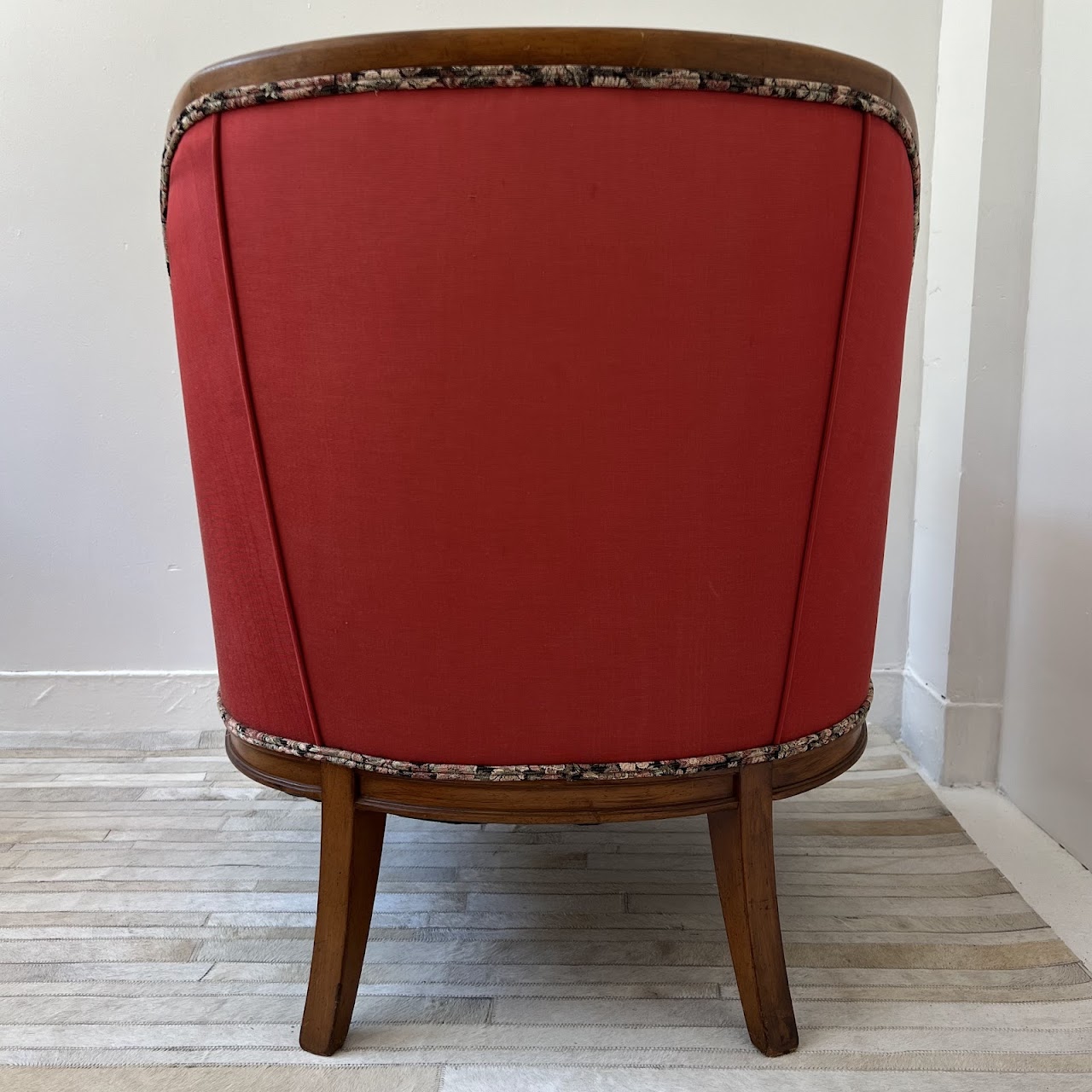 Mid-20th C. Carved Floral Upholstered Armchair Pair