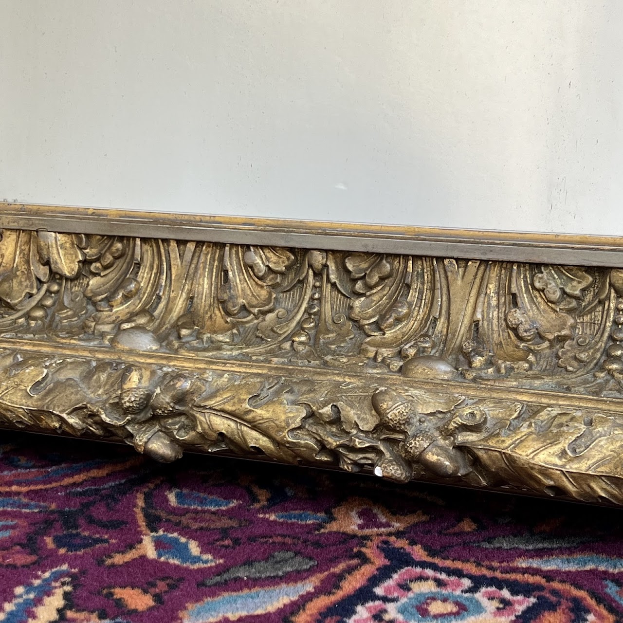 19th C. French Gilded Acorn and Oak Leaf Framed Monumental Mantel Mirror