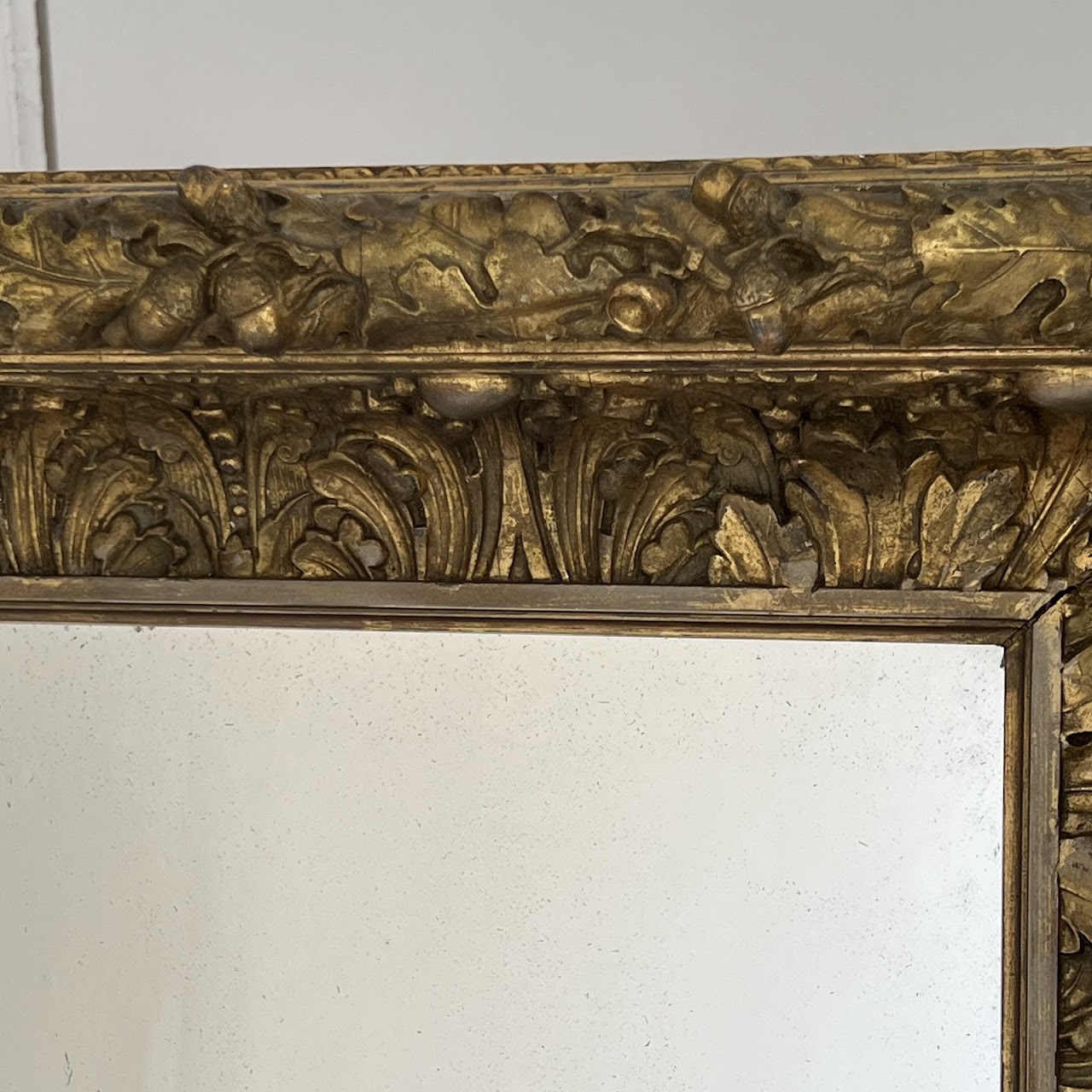 19th C. French Gilded Acorn and Oak Leaf Framed Monumental Mantel Mirror