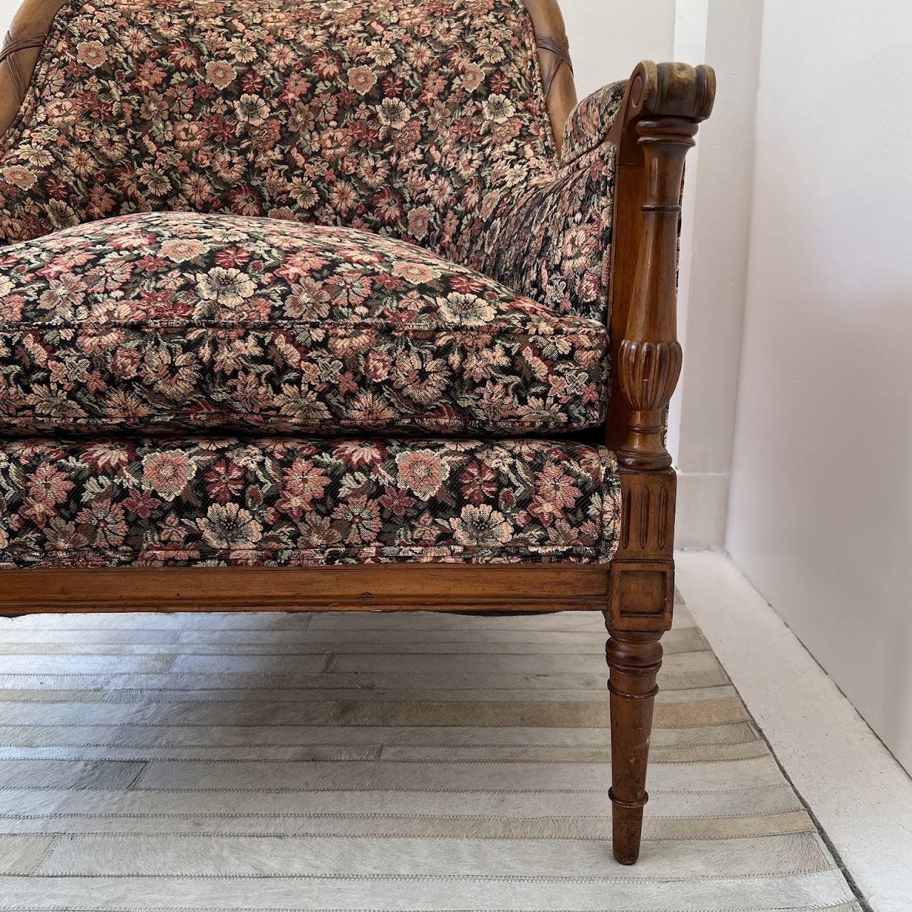 Mid-20th C. Carved Floral Upholstered Armchair Pair