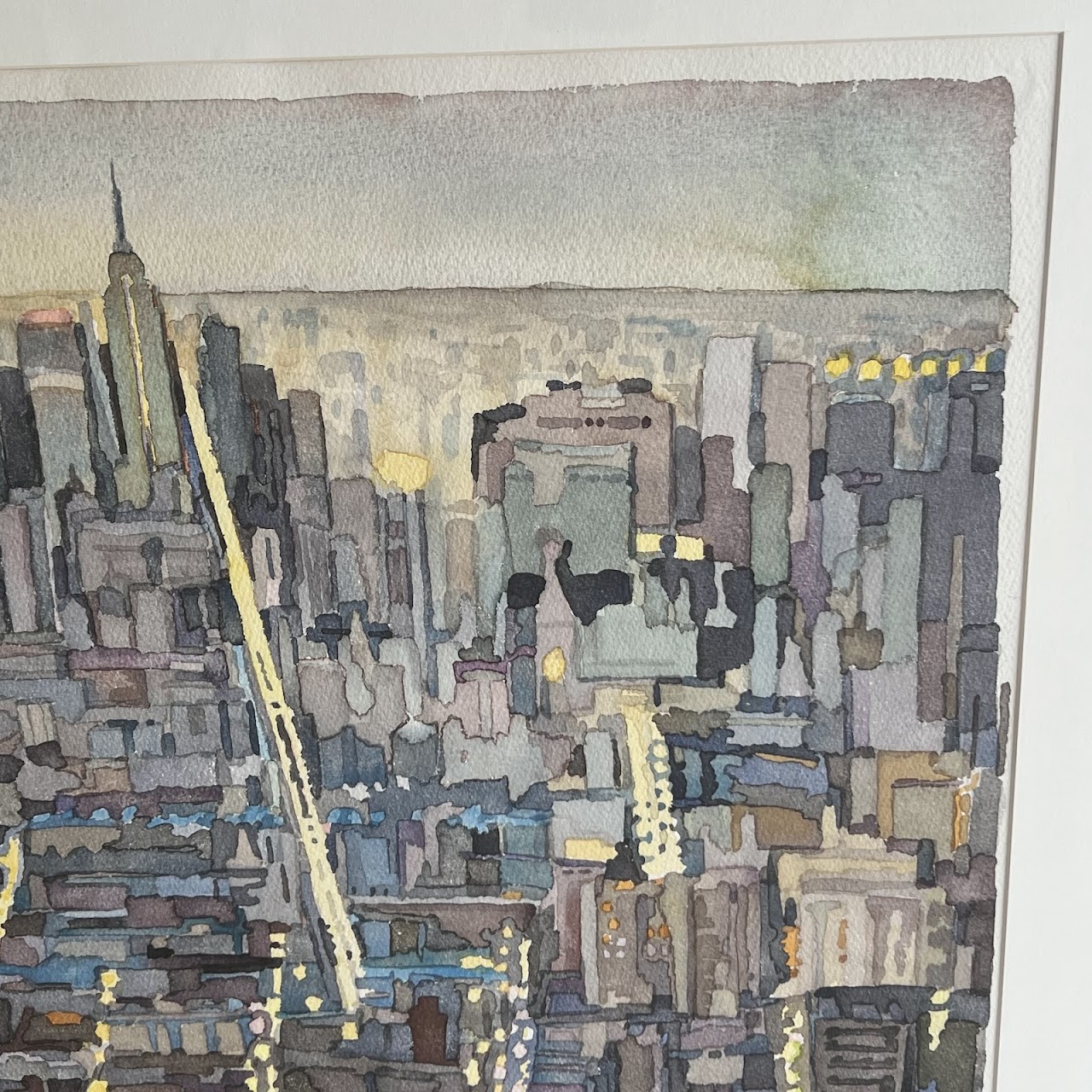 George Harkins Signed New York Cityscape Large Scale Watercolor Painting