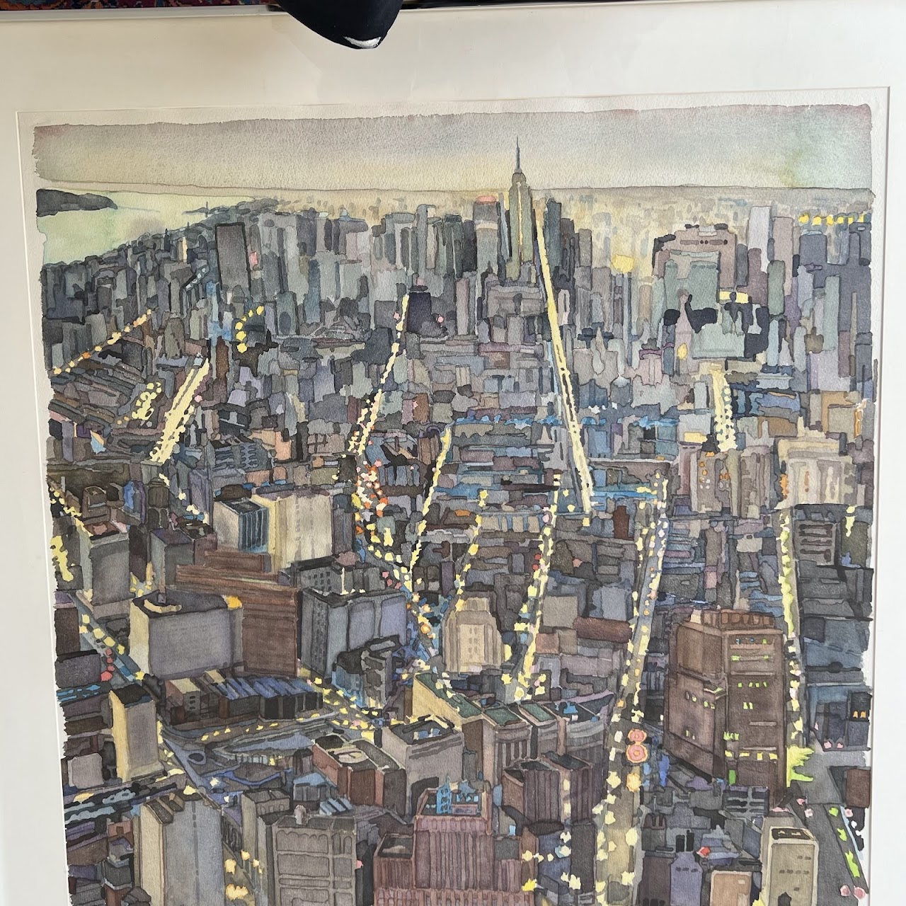 George Harkins Signed New York Cityscape Large Scale Watercolor Painting