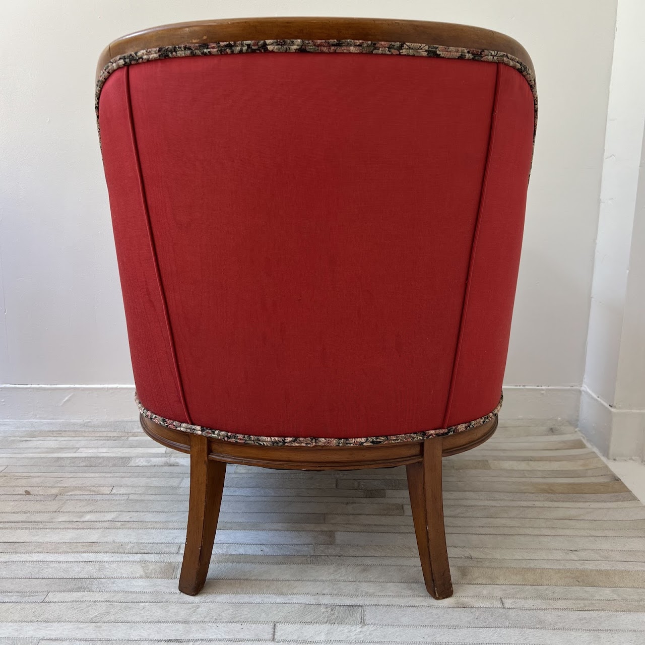 Mid-20th C. Carved Floral Upholstered Armchair Pair