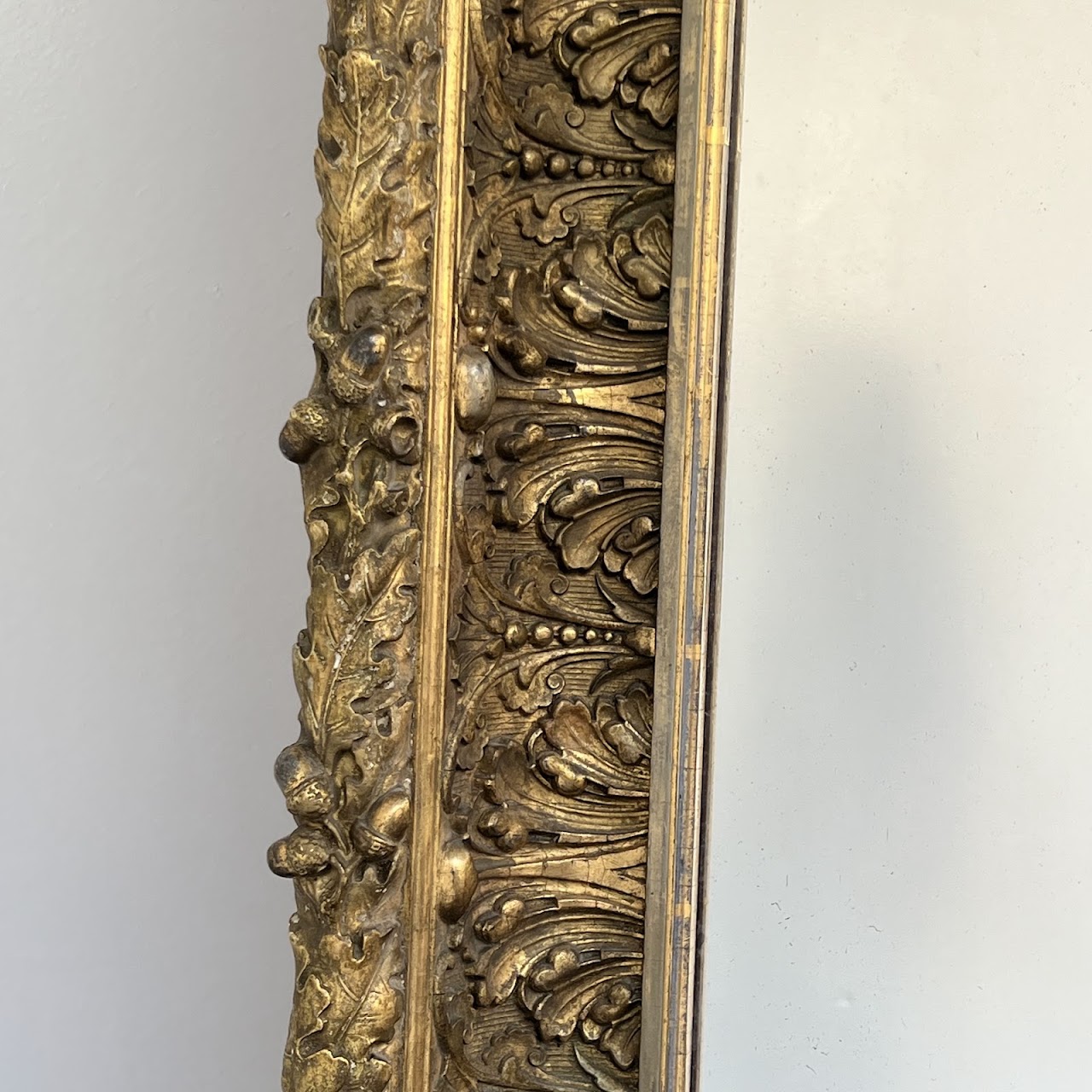 19th C. French Gilded Acorn and Oak Leaf Framed Monumental Mantel Mirror