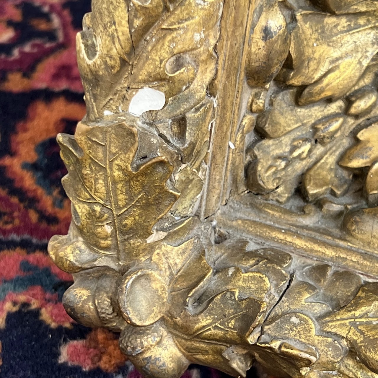 19th C. French Gilded Acorn and Oak Leaf Framed Monumental Mantel Mirror