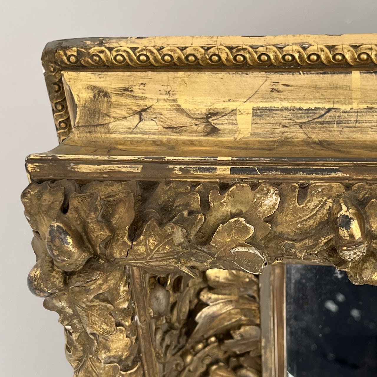 19th C. French Gilded Acorn and Oak Leaf Framed Monumental Mantel Mirror