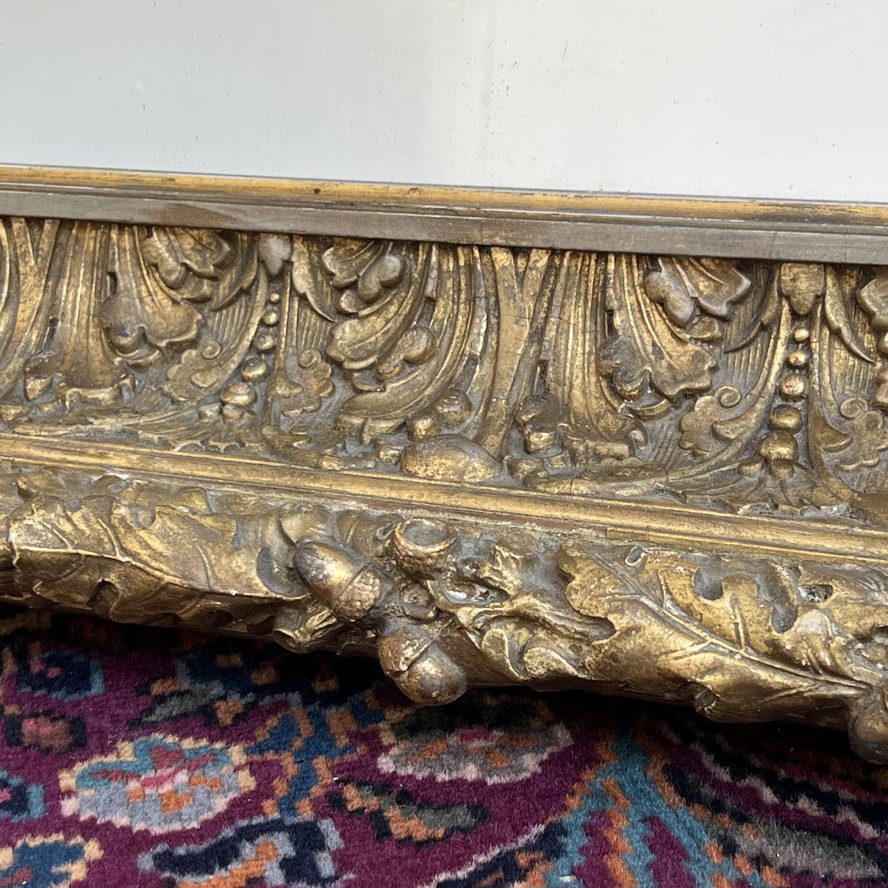 19th C. French Gilded Acorn and Oak Leaf Framed Monumental Mantel Mirror