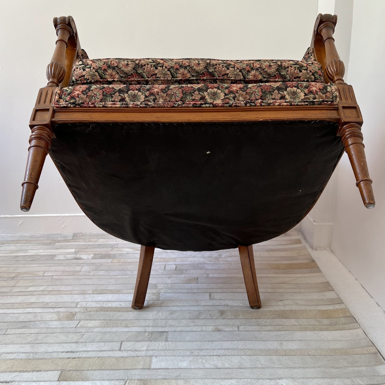 Mid-20th C. Carved Floral Upholstered Armchair Pair