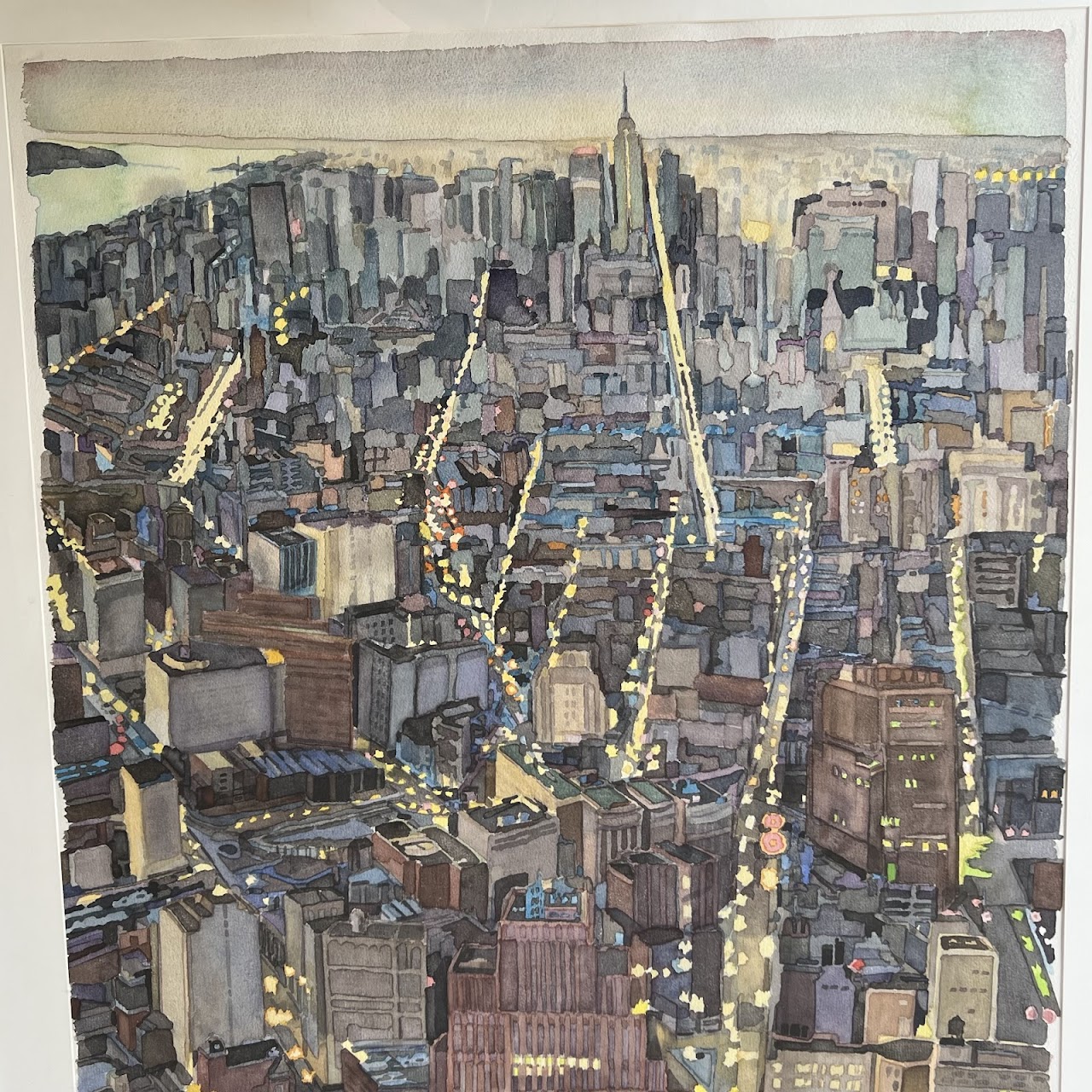 George Harkins Signed New York Cityscape Large Scale Watercolor Painting