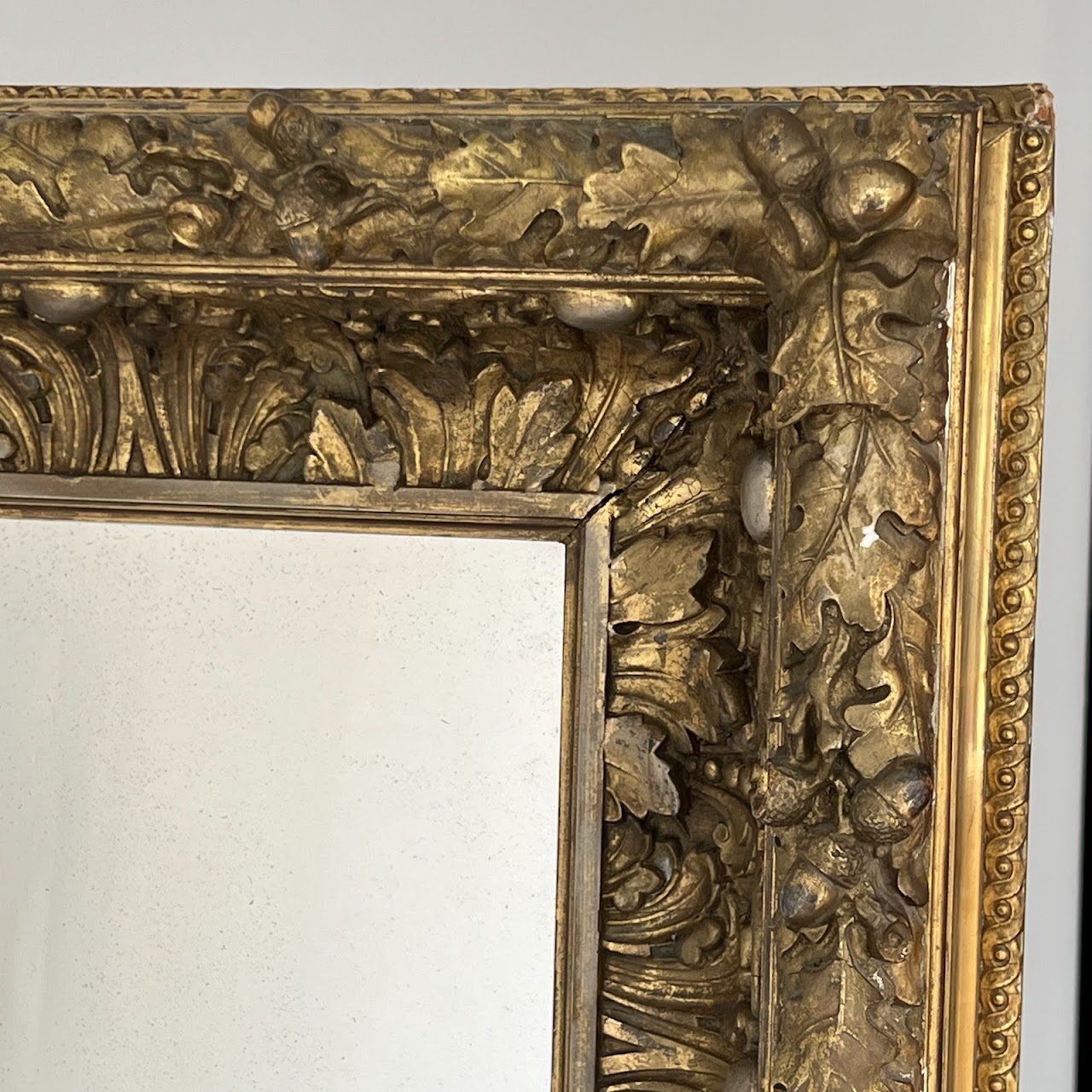 19th C. French Gilded Acorn and Oak Leaf Framed Monumental Mantel Mirror