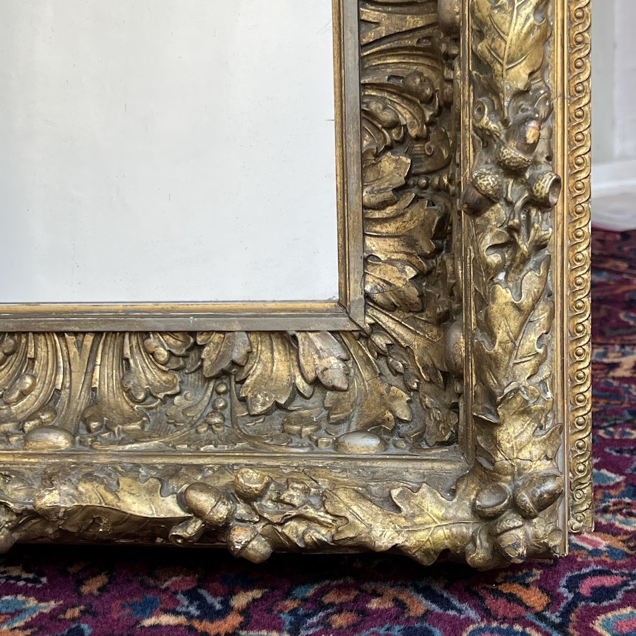 19th C. French Gilded Acorn and Oak Leaf Framed Monumental Mantel Mirror