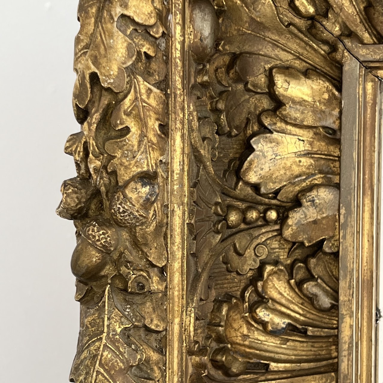 19th C. French Gilded Acorn and Oak Leaf Framed Monumental Mantel Mirror