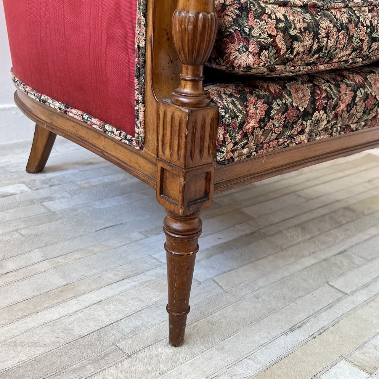 Mid-20th C. Carved Floral Upholstered Armchair Pair