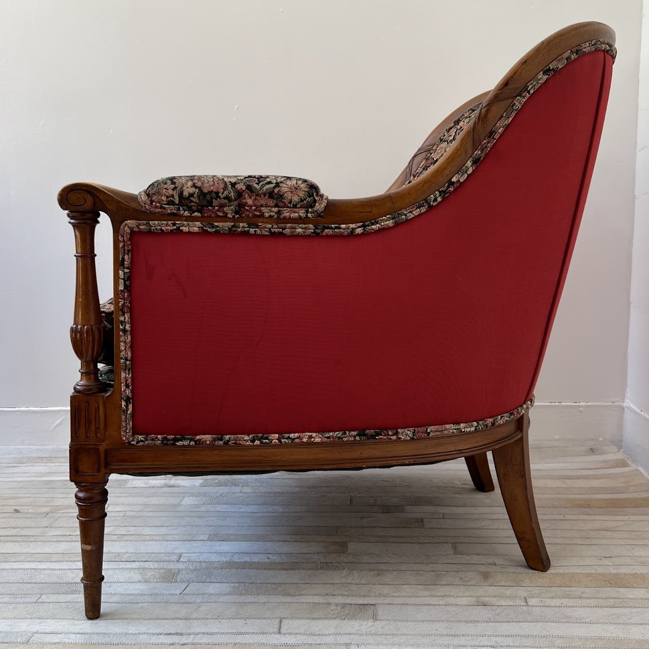 Mid-20th C. Carved Floral Upholstered Armchair Pair