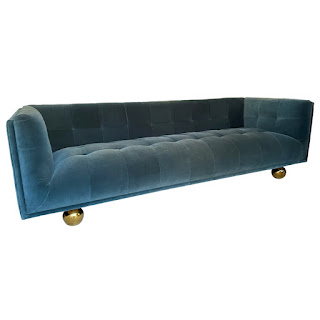 Jonathan Adler Claridge Teal Velvet Sofa