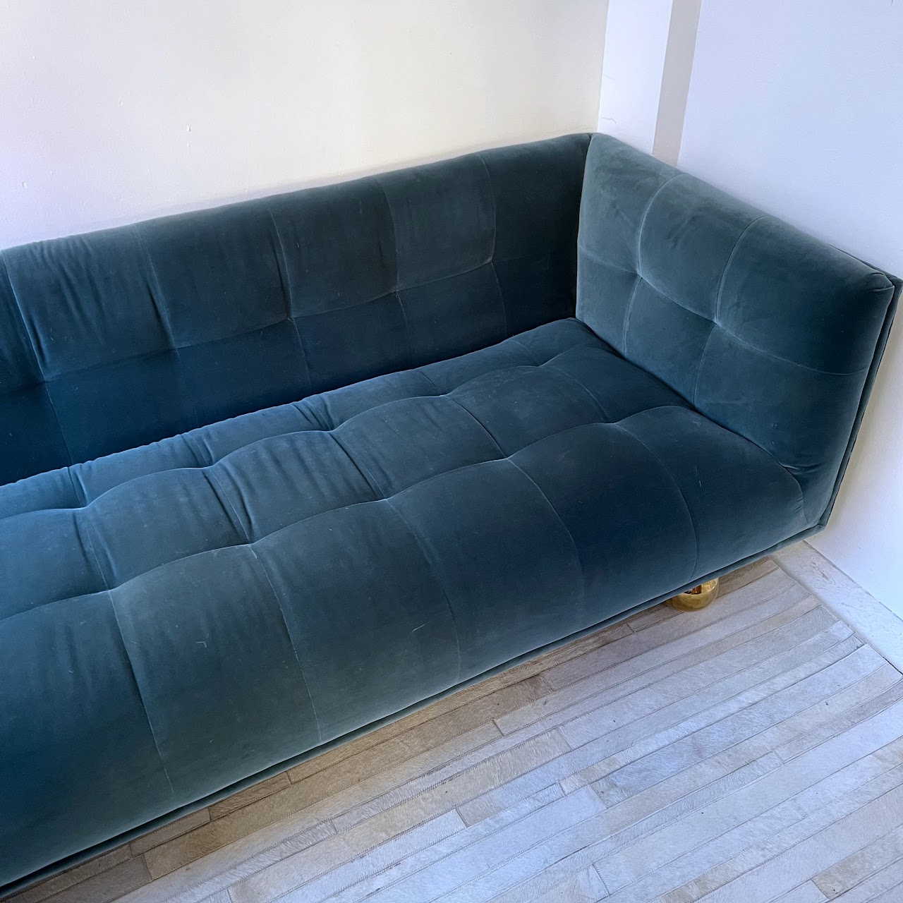 Jonathan Adler Claridge Teal Velvet Sofa