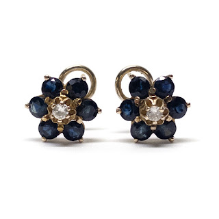 14K Gold, Diamond, and Sapphire Earrings