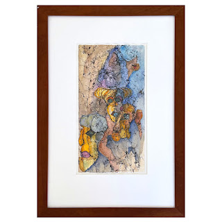 Contemporary Abstract Faces Signed Ink and Watercolor Painting