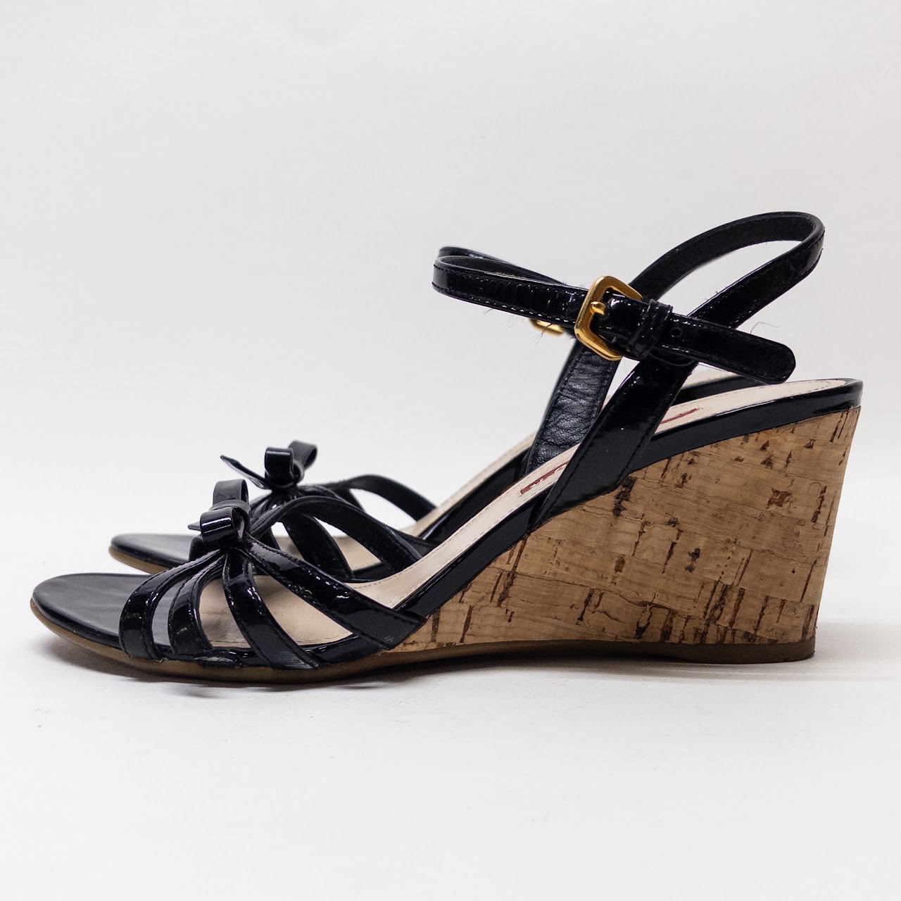 Prada Patent Leather Cork Wedge Sandals