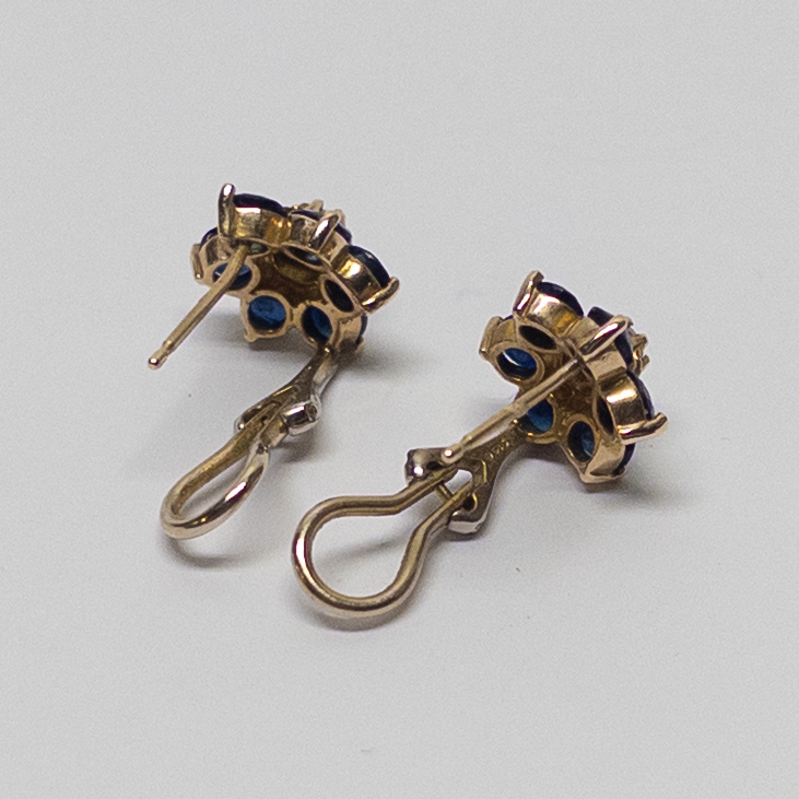 14K Gold, Diamond, and Sapphire Earrings